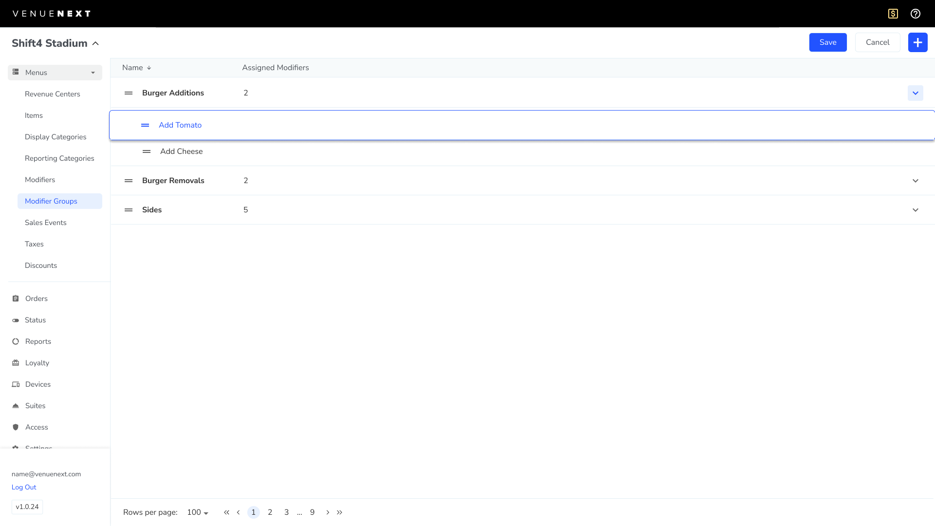 Modifiers and Modifier Groups VenueNext