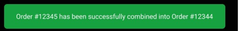 Green success banner showing successful tab combination
