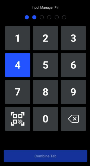 Manager PIN entry keypad for tab combine approval